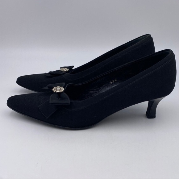 Brighton Zinnia black fabric silver detail with satin fabric bow heels - Picture 1 of 4